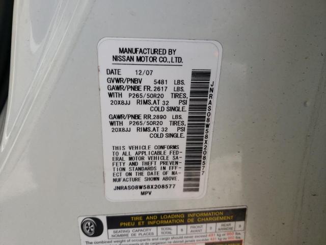 Aukcja sprzedaży 2008 Infiniti Fx35, vin: JNRAS08W58X208577, numer aukcji: 48852814