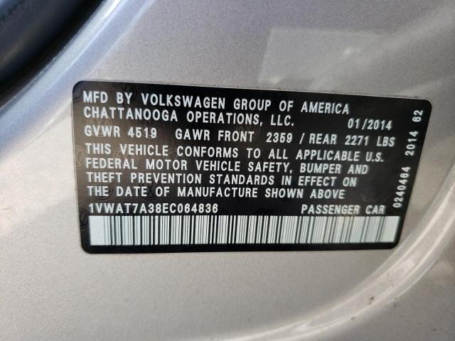 50944814 :رقم المزاد ، 1VWAT7A38EC064836 vin ، 2014 Volkswagen Passat S مزاد بيع