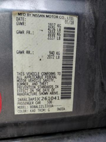 2018 Nissan Altima 2.5 მანქანა იყიდება აუქციონზე, vin: 1N4AL3AP3JC261041, აუქციონის ნომერი: 49918274