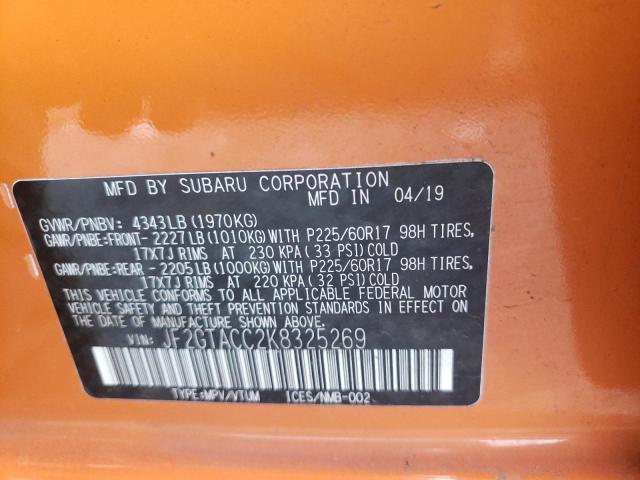 Aukcja sprzedaży 2019 Subaru Crosstrek Premium, vin: JF2GTACC2K8325269, numer aukcji: 50716484