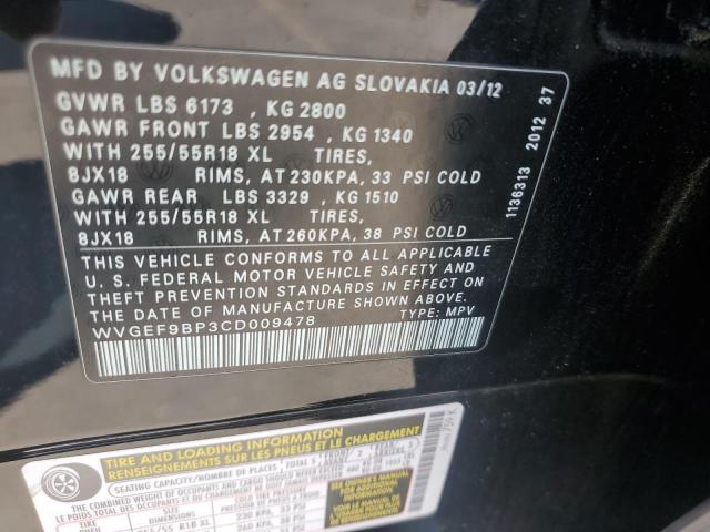 Продаж на аукціоні авто 2012 Volkswagen Touareg V6, vin: WVGEF9BP3CD009478, номер лоту: 50942804