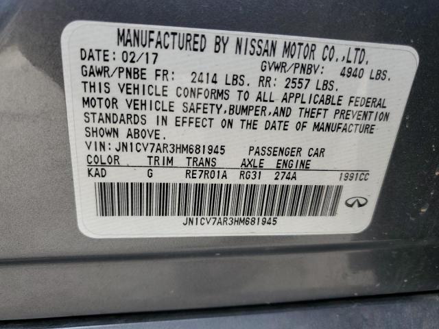 Aukcja sprzedaży 2017 Infiniti Q50 Base, vin: JN1CV7AR3HM681945, numer aukcji: 45372284