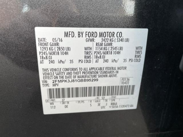 52940544 :رقم المزاد ، 2FMPK3J81GBB95299 vin ، 2016 Ford Edge Sel مزاد بيع