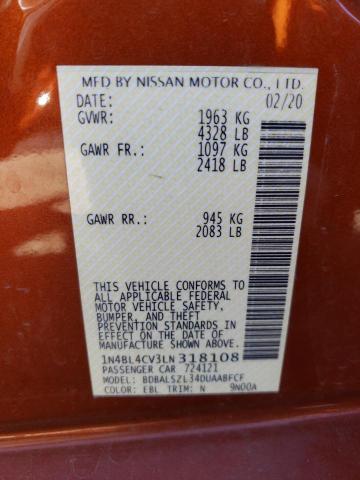 52598214 :رقم المزاد ، 1N4BL4CV3LN318108 vin ، 2020 Nissan Altima Sr مزاد بيع