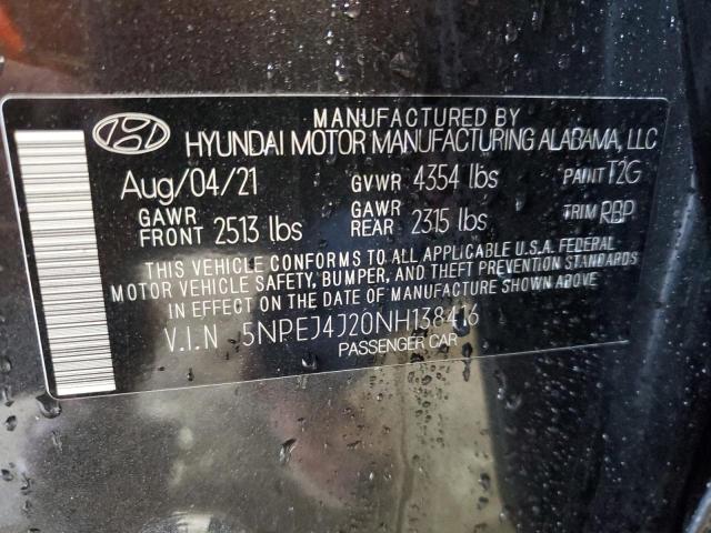 2022 Hyundai Sonata მანქანა იყიდება აუქციონზე, vin: 5NPEJ4J20NH138416, აუქციონის ნომერი: 51791925