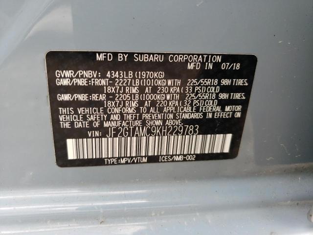 2019 Subaru Crosstrek მანქანა იყიდება აუქციონზე, vin: JF2GTAMC9KH229783, აუქციონის ნომერი: 54659495