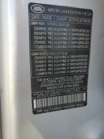 Продажа на аукционе авто 2007 Land Rover Range Rove, vin: SALSF25497A987242, номер лота: 55104985