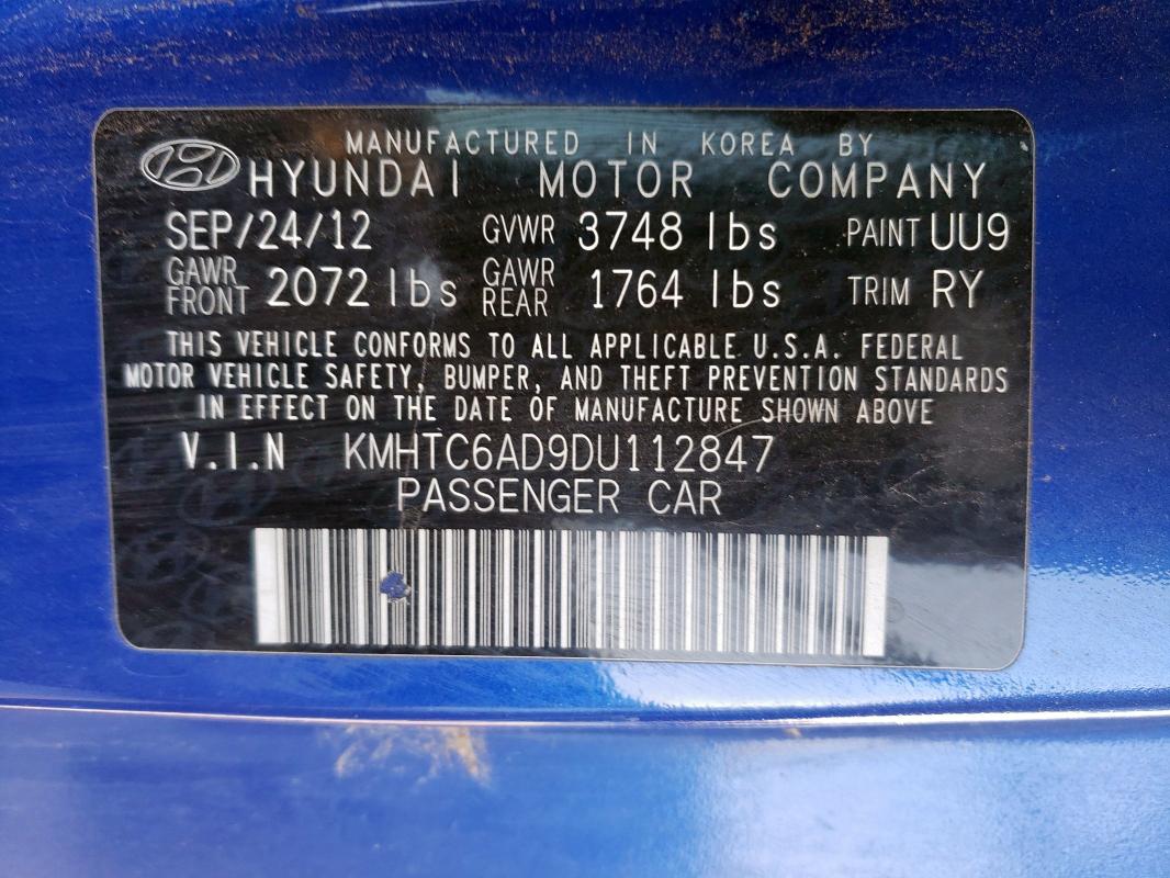 54225235 :رقم المزاد ، KMHTC6AD9DU112847 vin ، 2013 Hyundai Veloster مزاد بيع