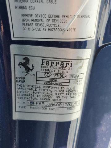 54131035 :رقم المزاد ، ZFF65LJA6A0170225 vin ، 2010 Ferrari California مزاد بيع