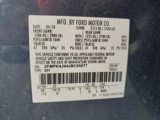 52431975 :رقم المزاد ، 2FMPK4J94JBC05877 vin ، 2018 Ford Edge مزاد بيع
