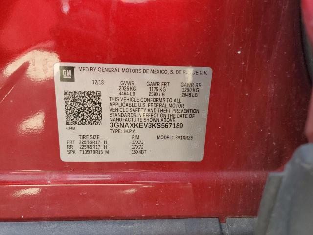54689125 :رقم المزاد ، 3GNAXKEV3KS567189 vin ، 2019 Chevrolet Equinox Lt مزاد بيع