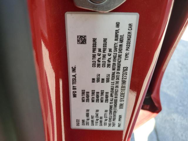 2022 Tesla Model 3 მანქანა იყიდება აუქციონზე, vin: 5YJ3E1EB1NF273763, აუქციონის ნომერი: 52779035