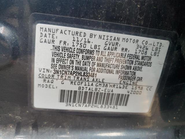 Продажа на аукционе авто 2017 Nissan Versa, vin: 3N1CN7AP2HL833481, номер лота: 52527345