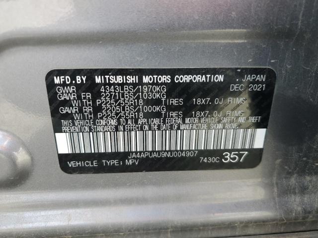 2022 Mitsubishi Outlander მანქანა იყიდება აუქციონზე, vin: JA4APUAU9NU004907, აუქციონის ნომერი: 53458055