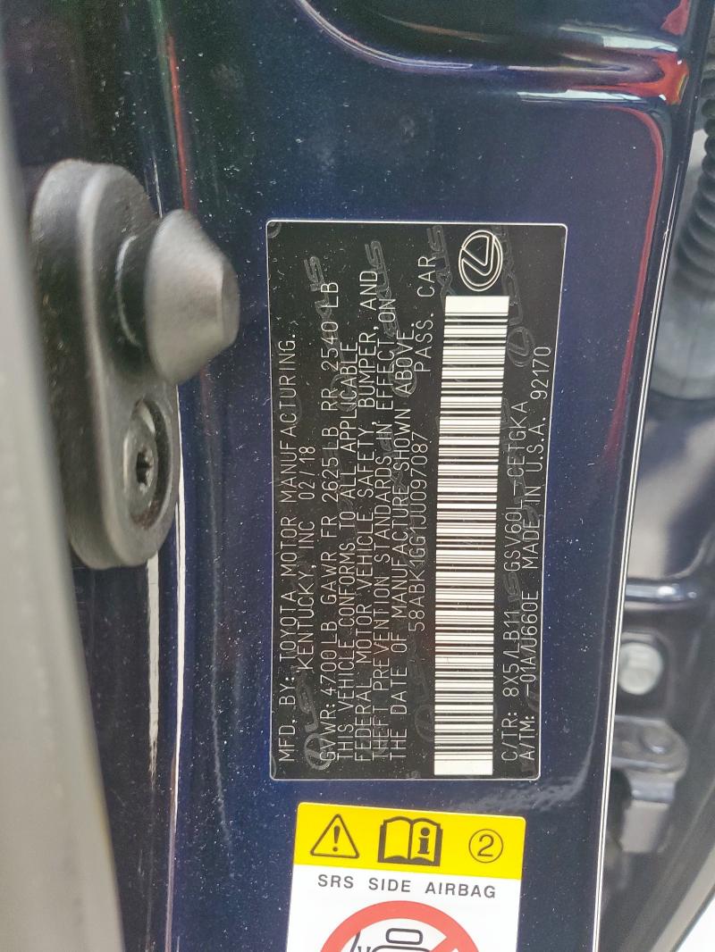Aukcja sprzedaży 2018 Lexus Es 350, vin: 58ABK1GG1JU097087, numer aukcji: 51100305