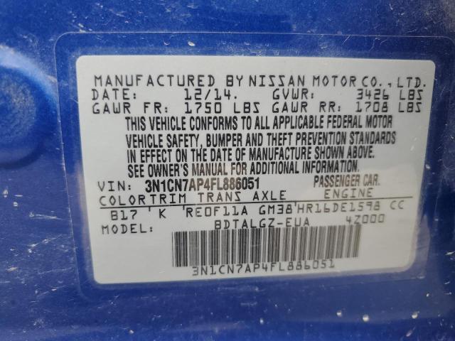 53584145 :رقم المزاد ، 3N1CN7AP4FL886051 vin ، 2015 Nissan Versa S مزاد بيع