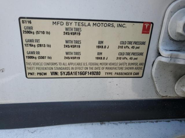 52418215 :رقم المزاد ، 5YJSA1E16GF149280 vin ، 2016 Tesla Model S مزاد بيع