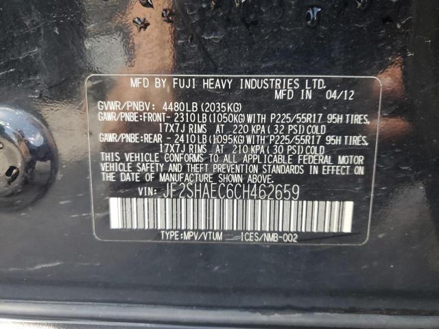 2012 Subaru Forester მანქანა იყიდება აუქციონზე, vin: JF2SHAEC6CH462659, აუქციონის ნომერი: 54925165