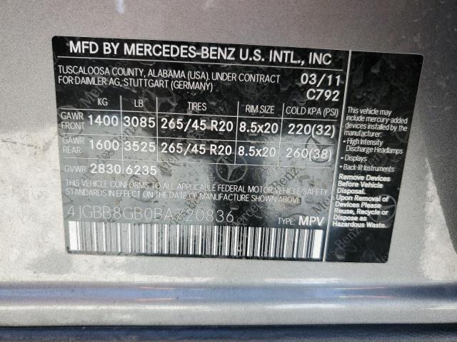 Aukcja sprzedaży 2011 Mercedes-benz Ml, vin: 4JGBB8GB0BA720836, numer aukcji: 52309235