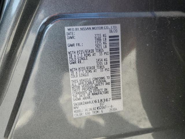 53121335 :رقم المزاد ، 5N1DR2AN4LC618367 vin ، 2020 Nissan Pathfinder مزاد بيع
