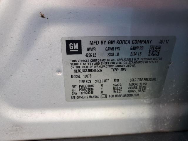 Aukcja sprzedaży 2017 Chevrolet Trax, vin: KL7CJKSB1HB205506, numer aukcji: 52578365