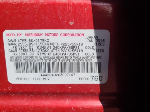 2016 Mitsubishi Outlander მანქანა იყიდება აუქციონზე, vin: JA4AD2A32GZ027147, აუქციონის ნომერი: 54389005