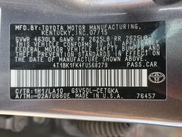 Продажа на аукционе авто 2015 Toyota Camry, vin: 4T1BK1FK4FU568279, номер лота: 51710375