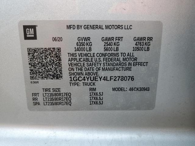 50807415 :رقم المزاد ، 1GC4YUEY4LF278076 vin ، 2020 Chevrolet Silverado مزاد بيع