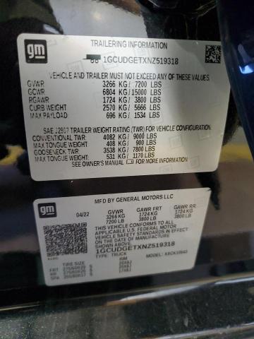 51371945 :رقم المزاد ، 1GCUDGETXNZ519318 vin ، 2022 Chevrolet Silverado مزاد بيع