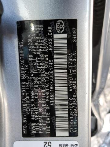 Продаж на аукціоні авто 2018 Toyota Camry Xle, vin: 4T1B11HKXJU061749, номер лоту: 53535365