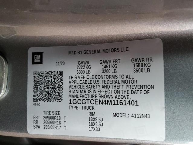 52975705 :رقم المزاد ، 1GCGTCEN4M1161401 vin ، 2021 Chevrolet Colorado L مزاد بيع