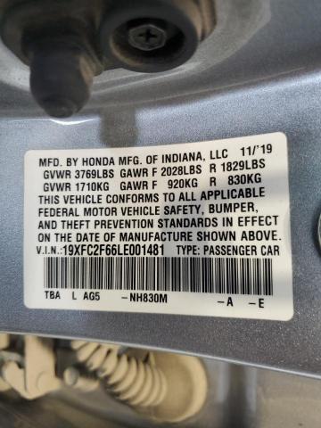 51821105 :رقم المزاد ، 19XFC2F66LE001481 vin ، 2020 Honda Civic مزاد بيع