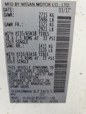 54153965 :رقم المزاد ، 5N1DR2MM6HC673655 vin ، 2017 Nissan Pathfinder مزاد بيع
