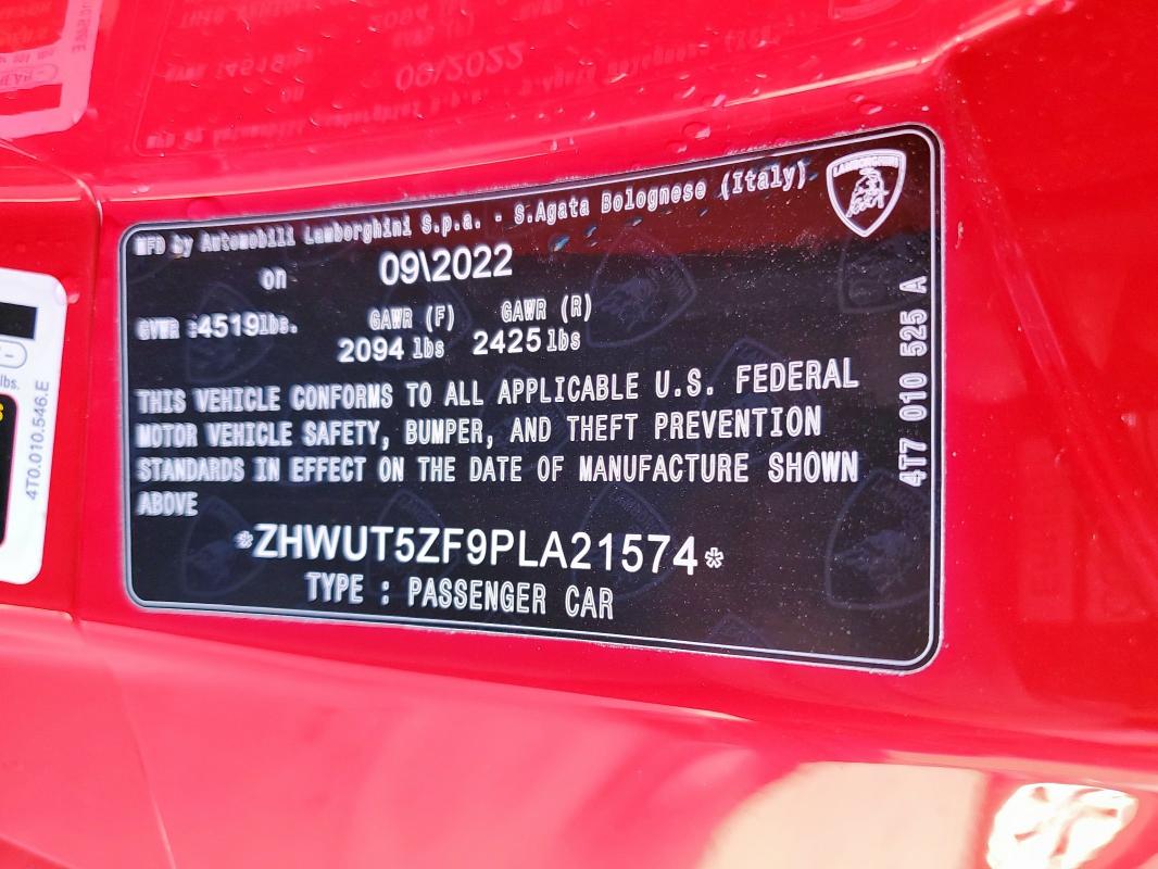53117645 :رقم المزاد ، ZHWUT5ZF9PLA21574 vin ، 2023 Lamborghini Huracan Ev مزاد بيع