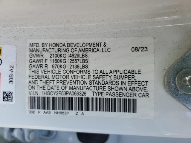 2023 Honda Accord Hyb მანქანა იყიდება აუქციონზე, vin: 1HGCY2F53PA066326, აუქციონის ნომერი: 81072665