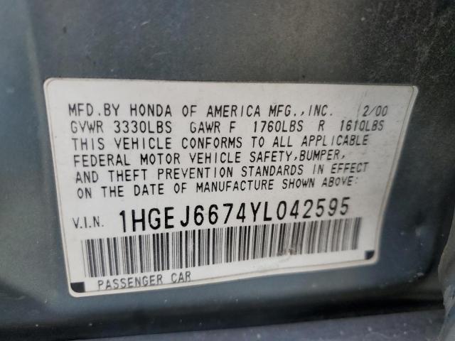 Aukcja sprzedaży 2000 Honda Civic, vin: 1HGEJ6674YL042595, numer aukcji: 51997145