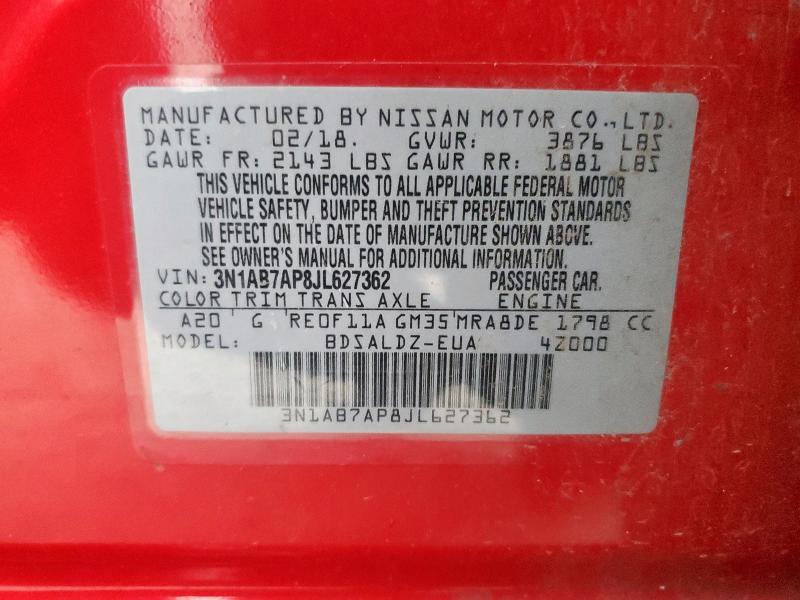 Aukcja sprzedaży 2018 Nissan Sentra S, vin: 3N1AB7AP8JL627362, numer aukcji: 54737685