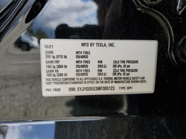 2021 Tesla Model Y მანქანა იყიდება აუქციონზე, vin: 5YJYGDEE3MF305123, აუქციონის ნომერი: 50337835