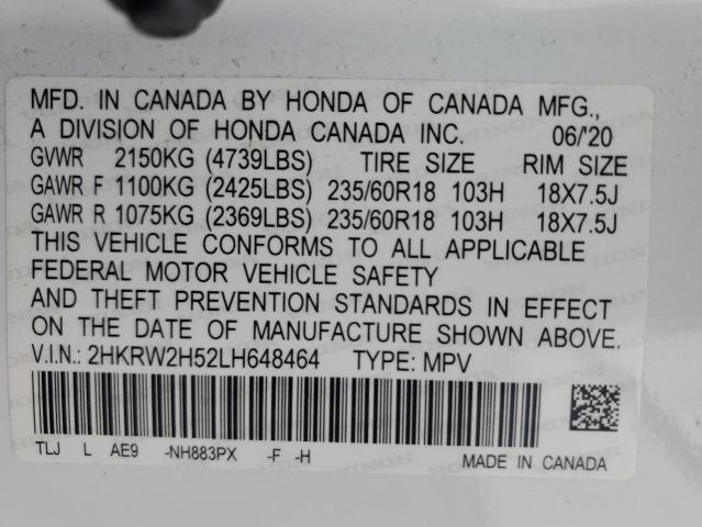 2020 Honda Cr-v Ex მანქანა იყიდება აუქციონზე, vin: 2HKRW2H52LH648464, აუქციონის ნომერი: 54647015