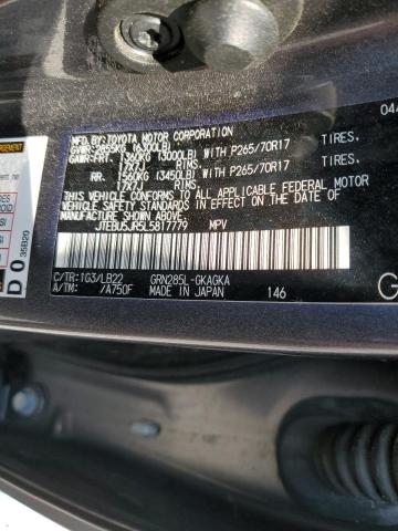 53250785 :رقم المزاد ، JTEBU5JR5L5817779 vin ، 2020 Toyota 4runner مزاد بيع