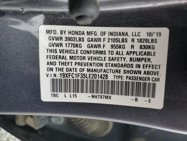 53741305 :رقم المزاد ، 19XFC1F35LE201428 vin ، 2020 Honda Civic Ex مزاد بيع