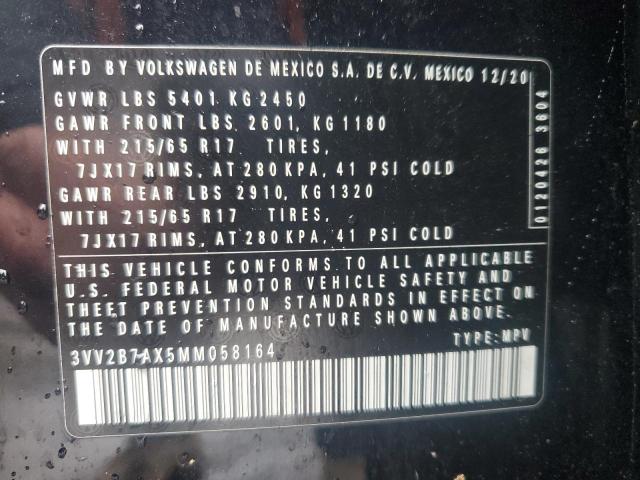 Aukcja sprzedaży 2021 Volkswagen Tiguan, vin: 3VV2B7AX5MM058164, numer aukcji: 50795815