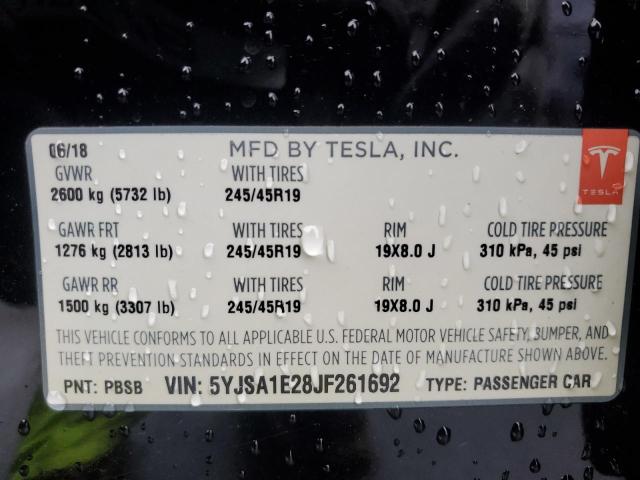 Продаж на аукціоні авто 2018 Tesla Model S, vin: 5YJSA1E28JF261692, номер лоту: 51656345