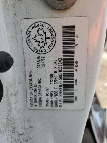 55036155 :رقم المزاد ، 2HGFB2F58CH052643 vin ، 2012 Honda Civic Lx مزاد بيع