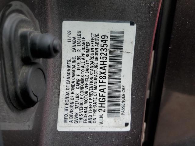 2010 Honda Civic Ex მანქანა იყიდება აუქციონზე, vin: 2HGFA1F8XAH523549, აუქციონის ნომერი: 51782195