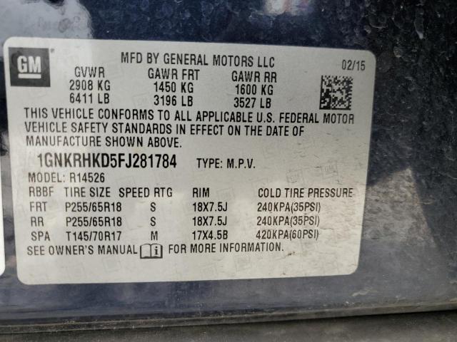 2015 Chevrolet Traverse მანქანა იყიდება აუქციონზე, vin: 1GNKRHKD5FJ281784, აუქციონის ნომერი: 55041315