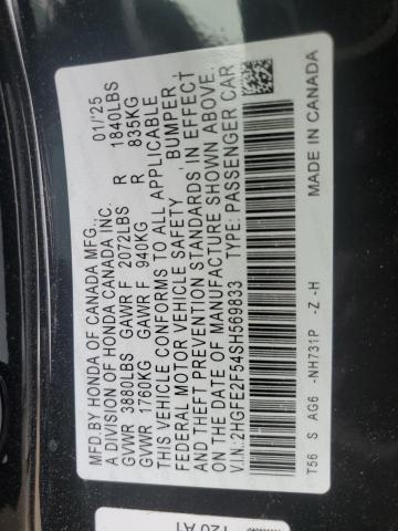 Продажа на аукционе авто 2025 Honda Civic, vin: 2HGFE2F54SH569833, номер лота: 51991525