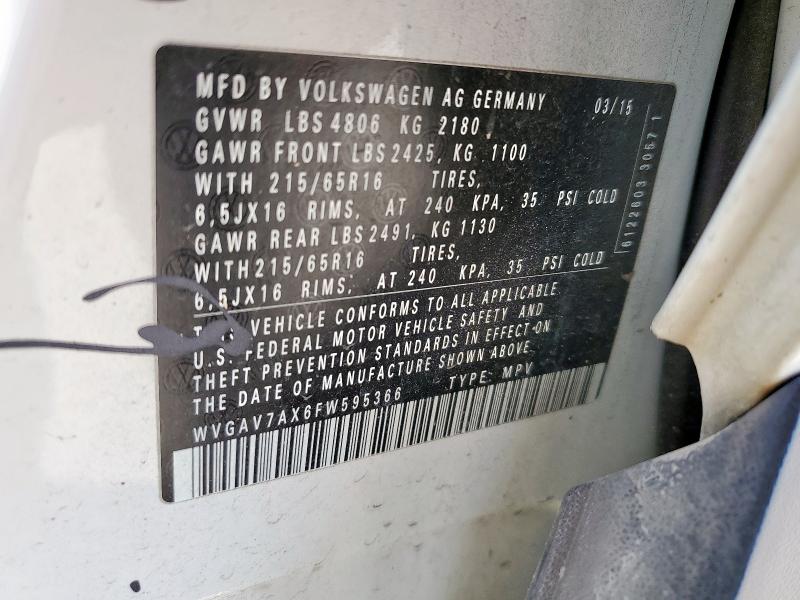 Aukcja sprzedaży 2015 Volkswagen Tiguan, vin: WVGAV7AX6FW595366, numer aukcji: 53897845