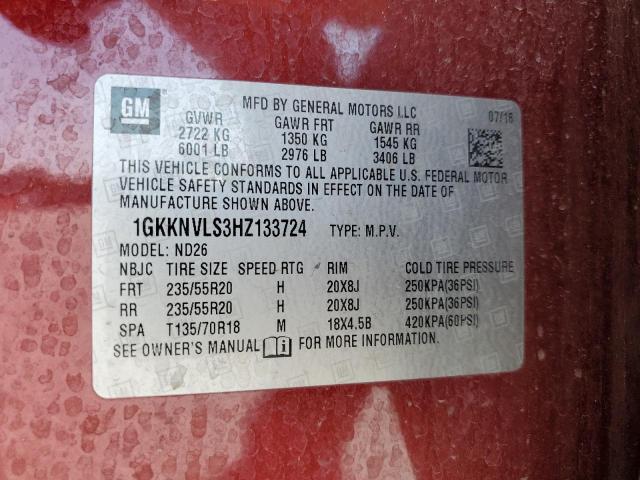 54375045 :رقم المزاد ، 1GKKNVLS3HZ133724 vin ، 2017 Gmc Acadia مزاد بيع