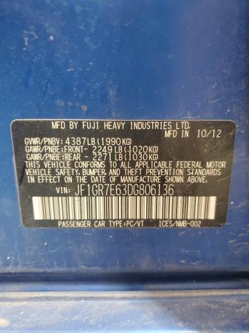 54339625 :رقم المزاد ، JF1GR7E63DG806136 vin ، 2013 Subaru Impreza مزاد بيع